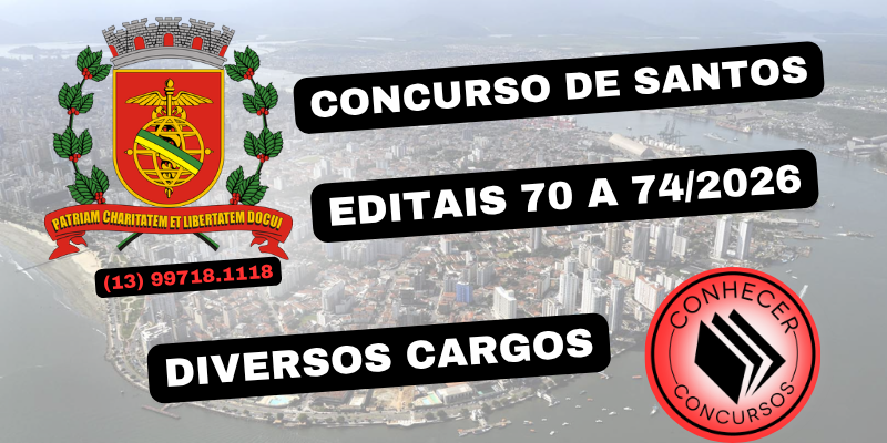 Concurso Santos- Vários Cargos (Edital 70 a 74)- 2026